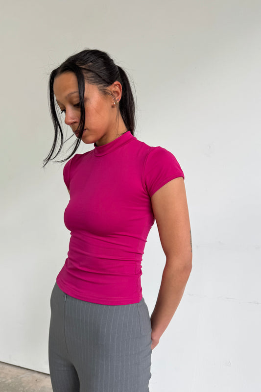 The Mock Neck Top - Berry Pink
