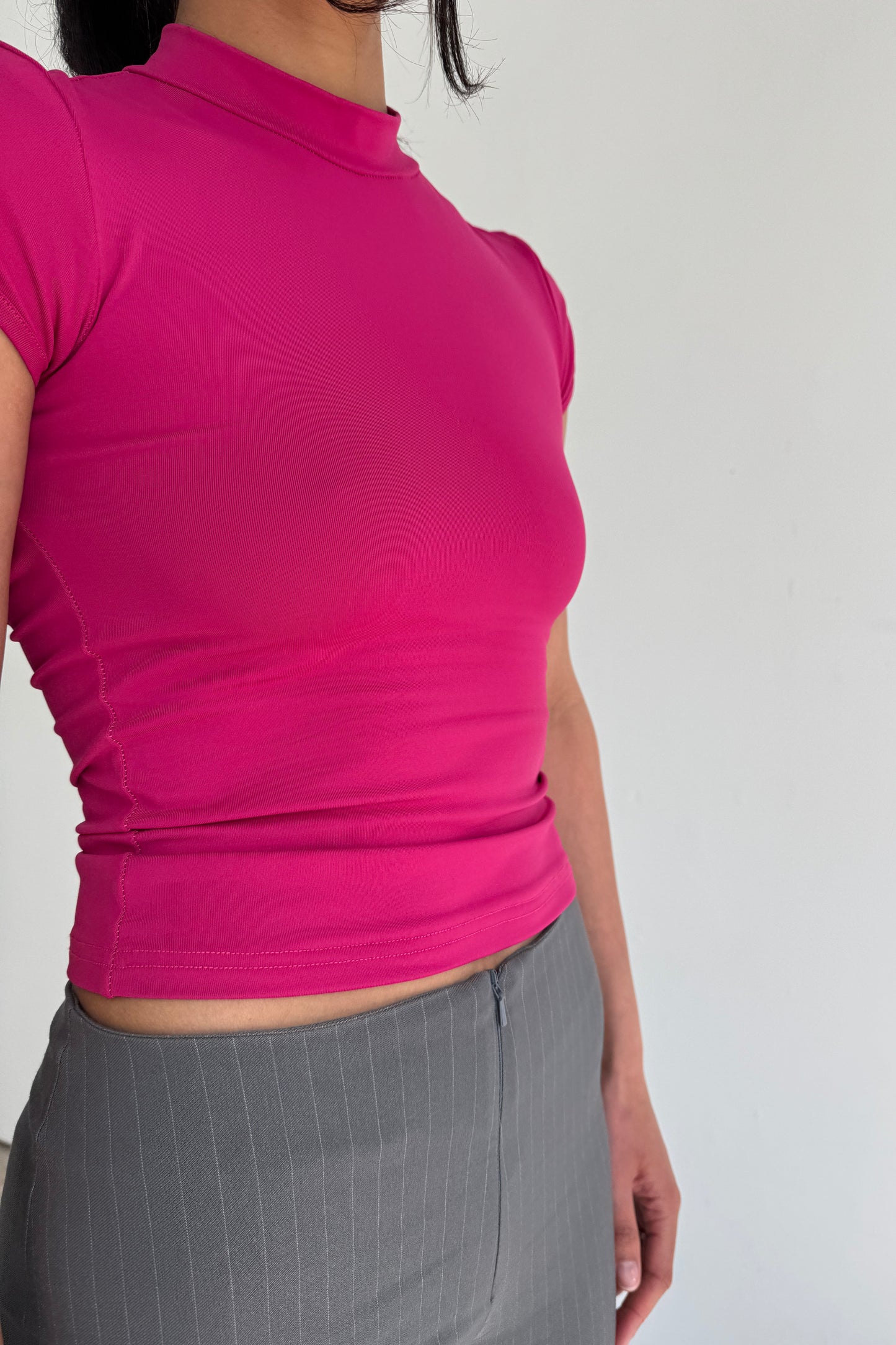 The Mock Neck Top - Berry Pink