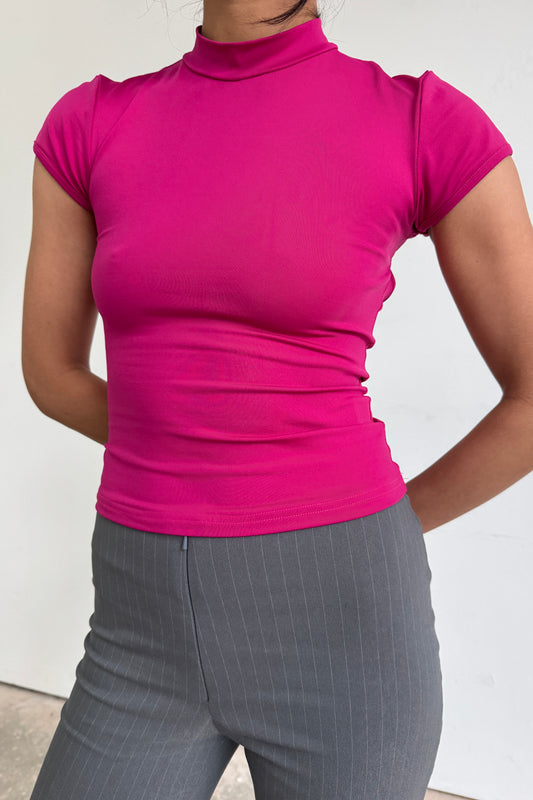 The Mock Neck Top - Berry Pink