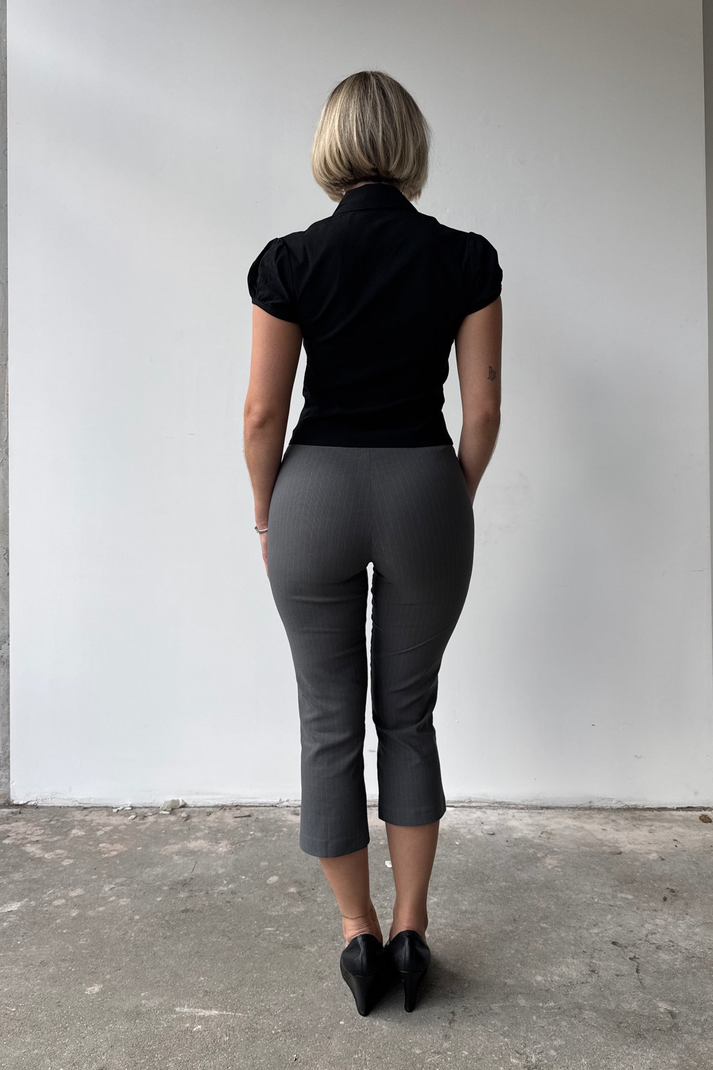 Flared Capris - Slate Pinstripe