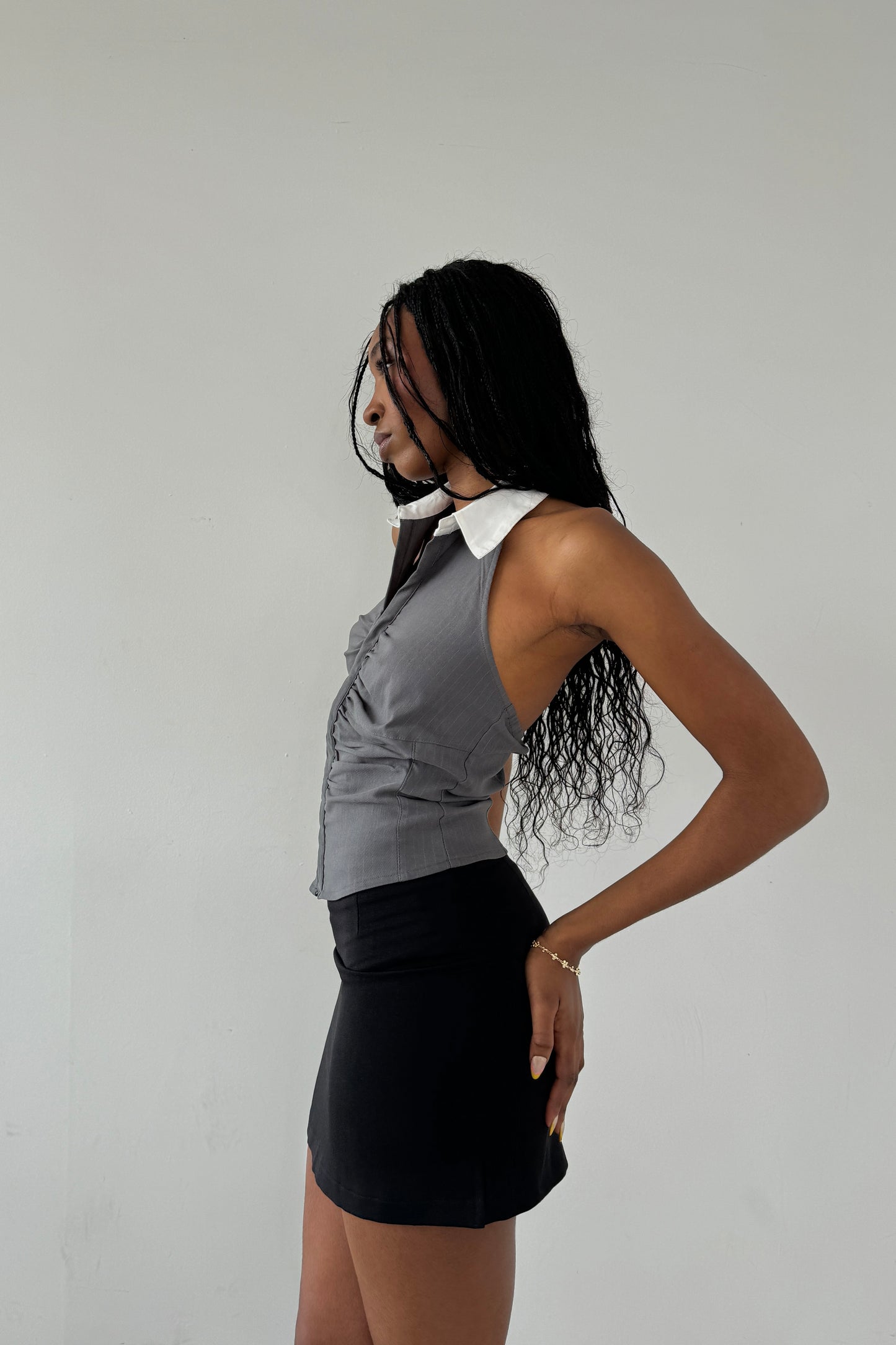 The Halter Lindsay - Slate Pinstripe
