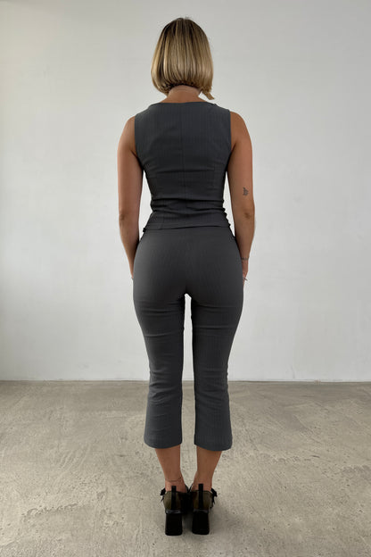 High Neck Top - Slate Pinstripe