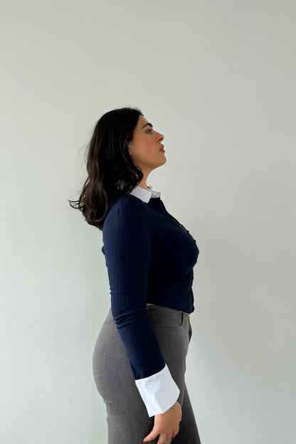 Lindsay Shirt - Navy Pinstripe