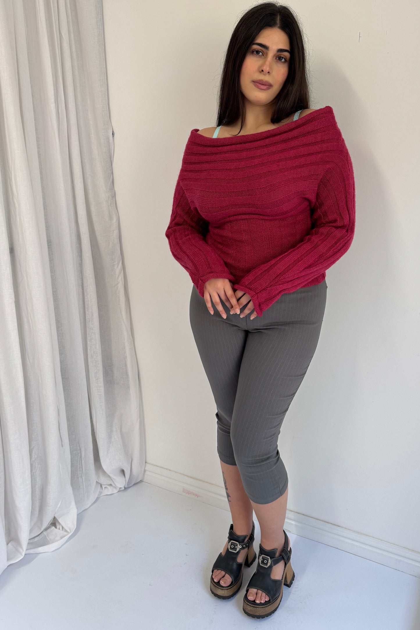 Flared Capris - Slate Pinstripe