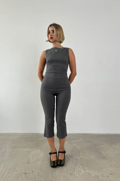 Flared Capris - Slate Pinstripe