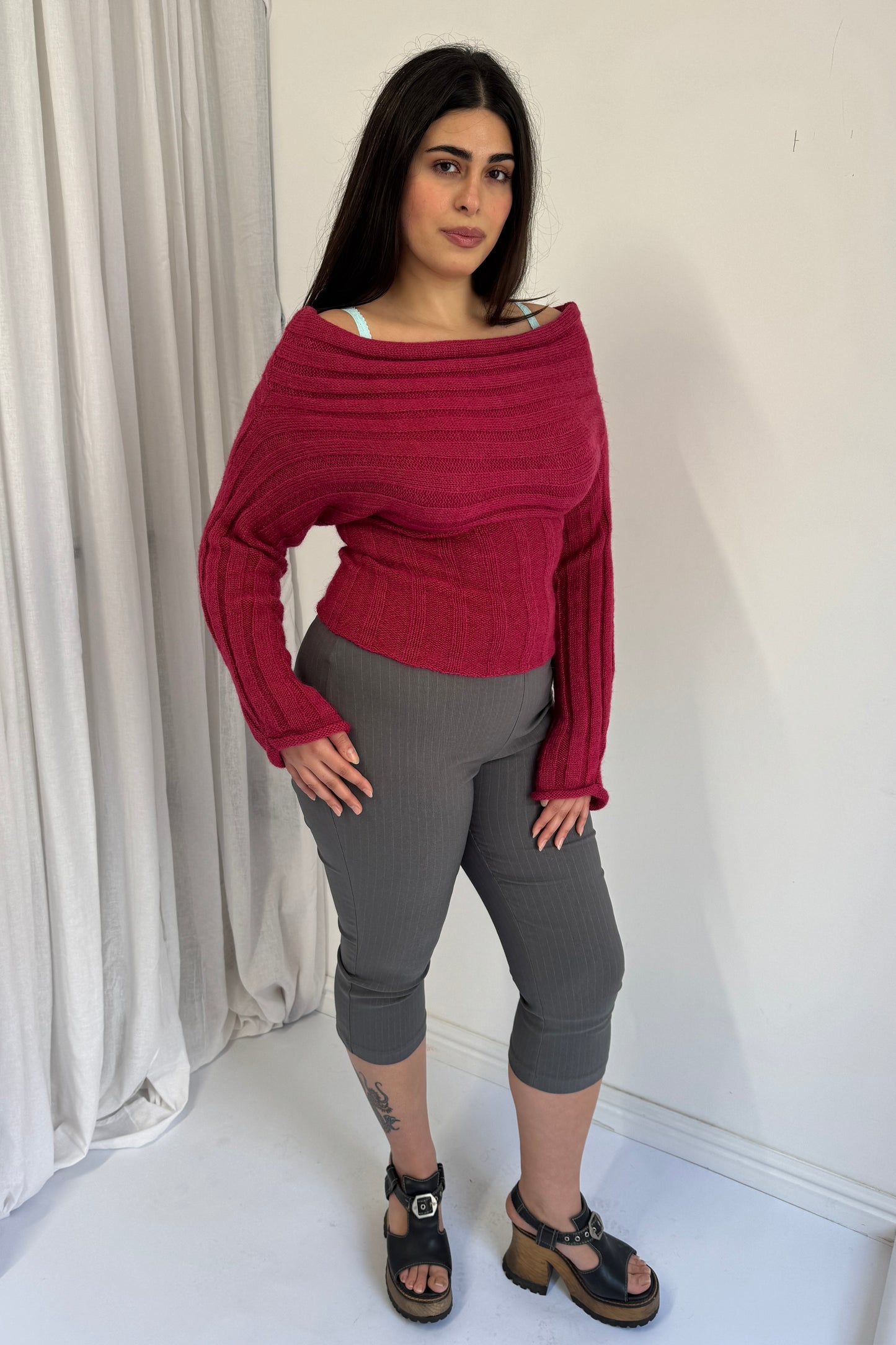 Flared Capris - Slate Pinstripe