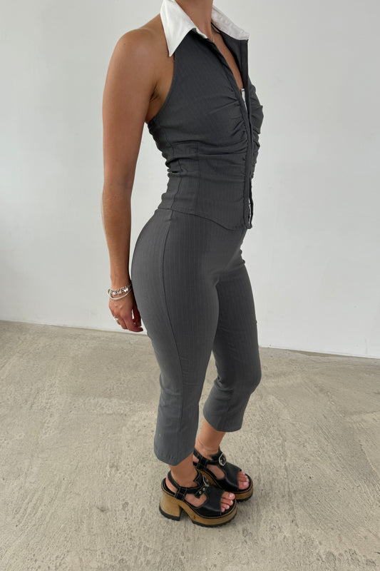 The Halter Lindsay - Slate Pinstripe