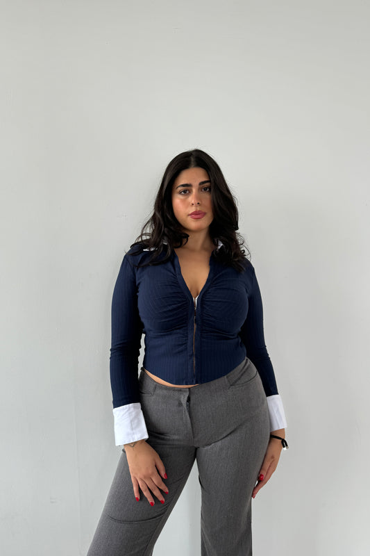 The Lindsay Shirt - Navy Pinstripe