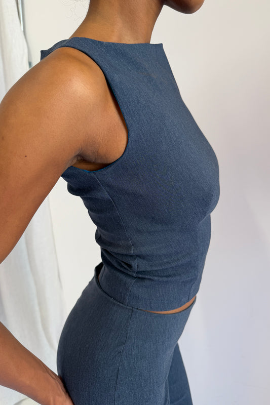 High Neck Top - Denim