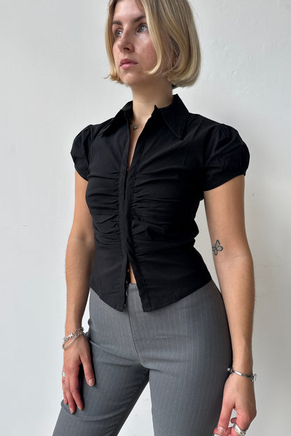 Cap Sleeve Lindsay Shirt -  Black