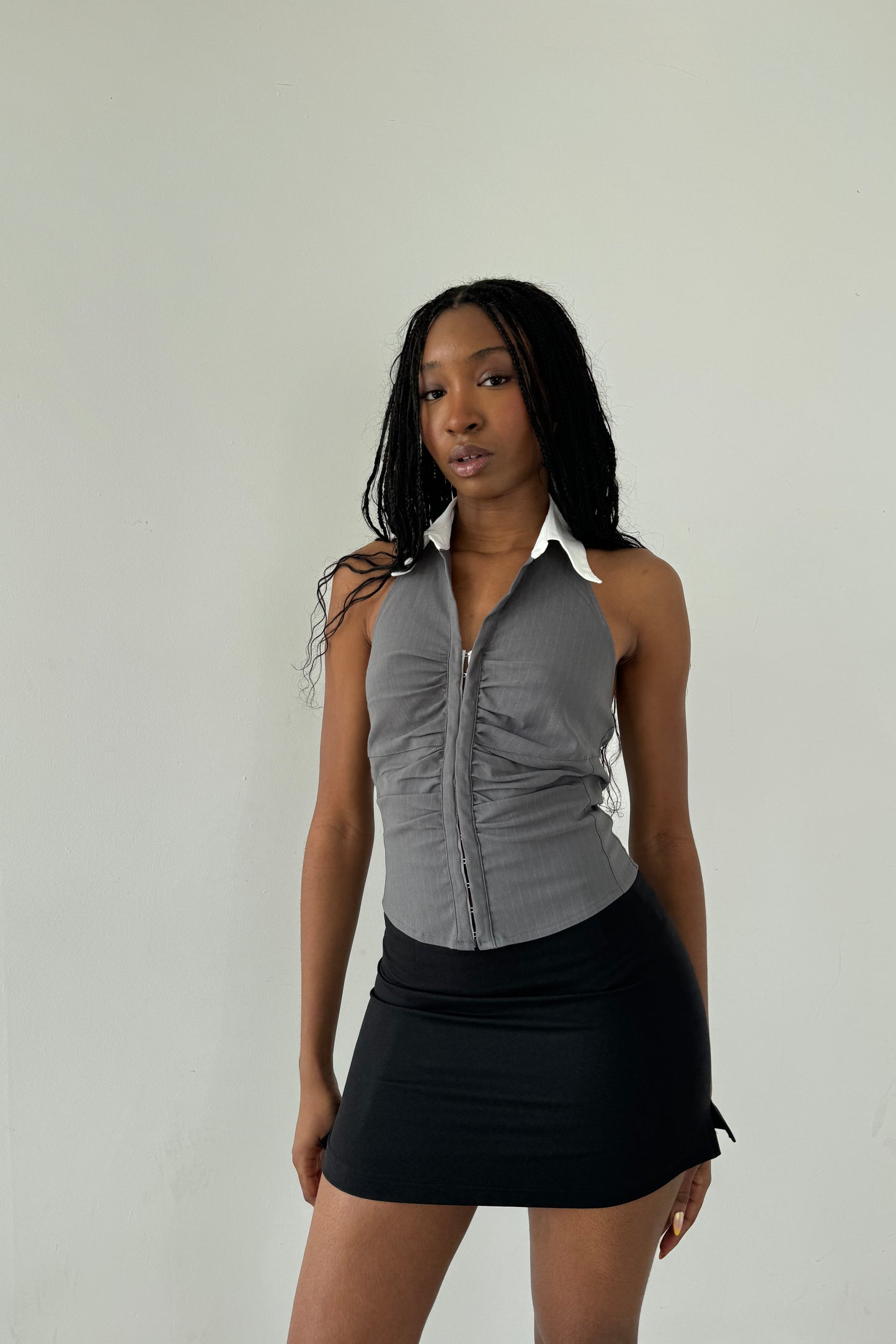 The Halter Lindsay - Slate Pinstripe