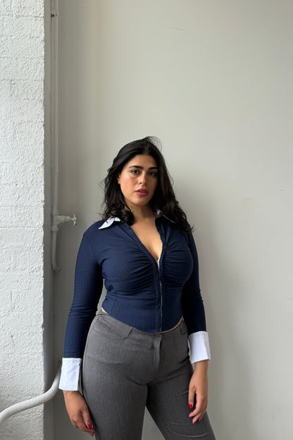 Lindsay Shirt - Navy Pinstripe