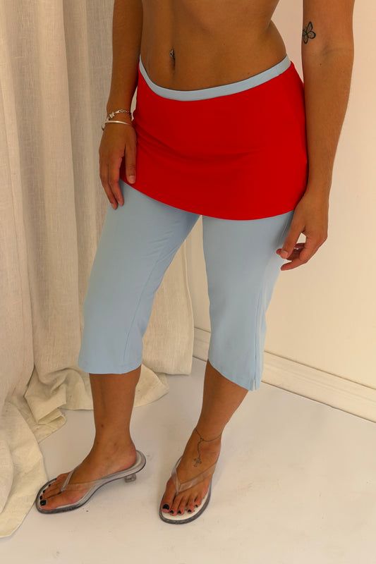 Flex Studio Capris - Soft Blue/Cherry
