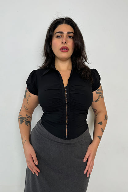 Cap Sleeve Lindsay Shirt -  Black