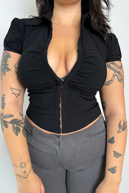 Cap Sleeve Lindsay Shirt -  Black