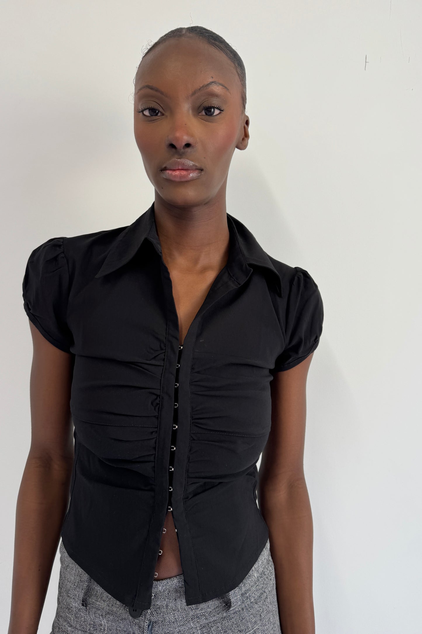 Cap Sleeve Lindsay Shirt -  Black