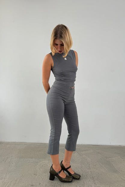 Flared Capris - Slate Pinstripe